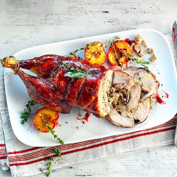 Duck With A Pork, Sticky Plum And Cherry Stuffing And A Brandied Cherry Glaze